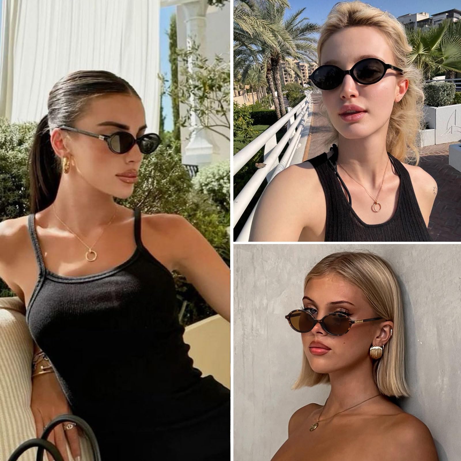 ViewJoy Retro Oval Sunglasses for Women Vintage 90s Y2K Trendy Designer Sun Glasses