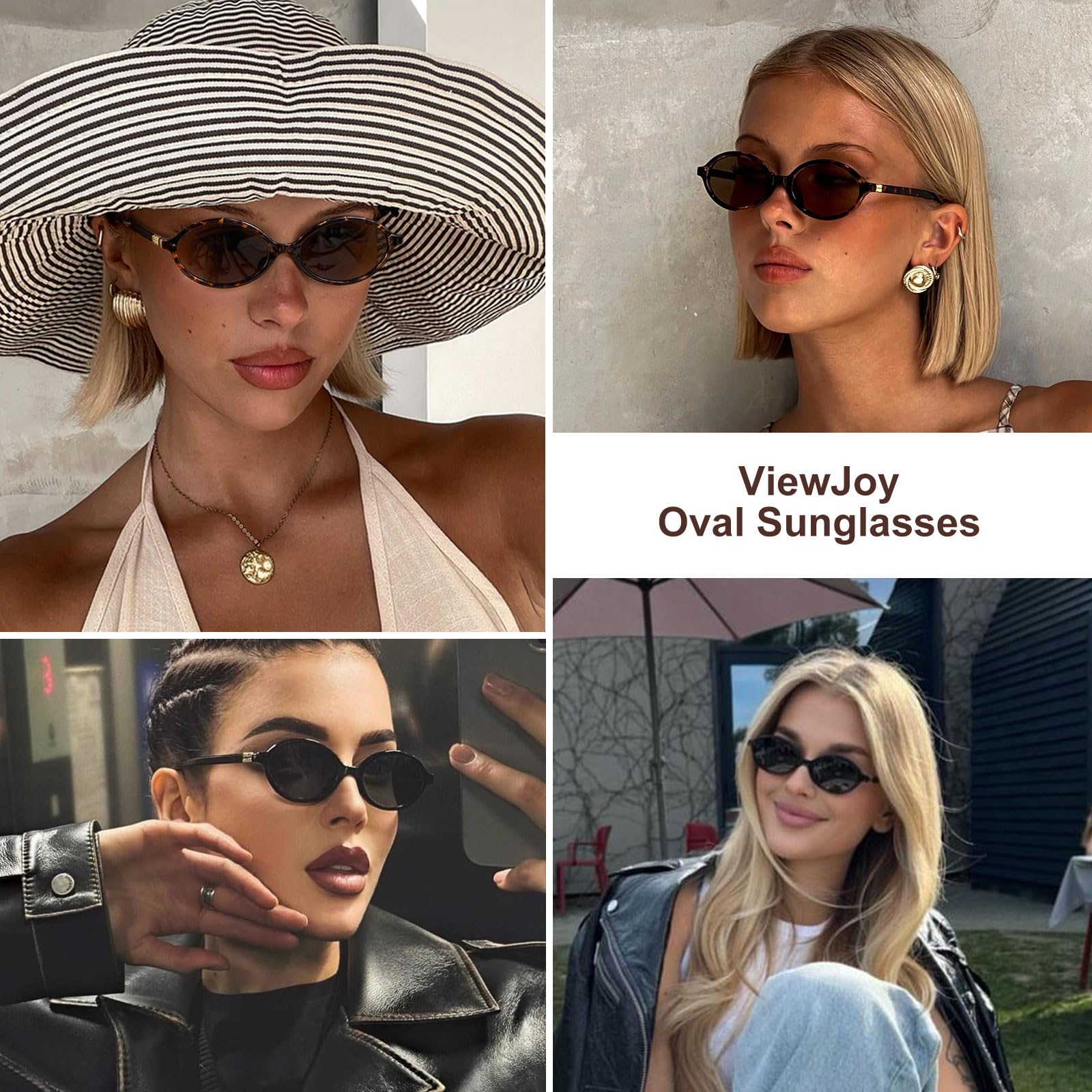 ViewJoy Retro Oval Sunglasses for Women Vintage 90s Y2K Trendy Designer Sun Glasses